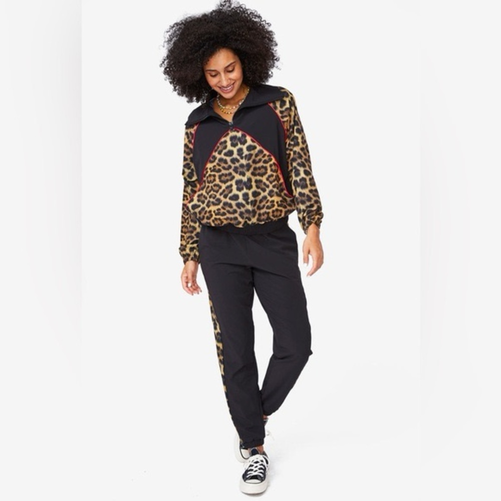 Terez Size Xs Leopard Print Colorblock Zip Up Moc… - image 2